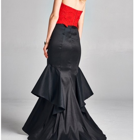 Ceci Two- Piece Prom Dress Long Mermaid Red/Black - Picture 6 of 7